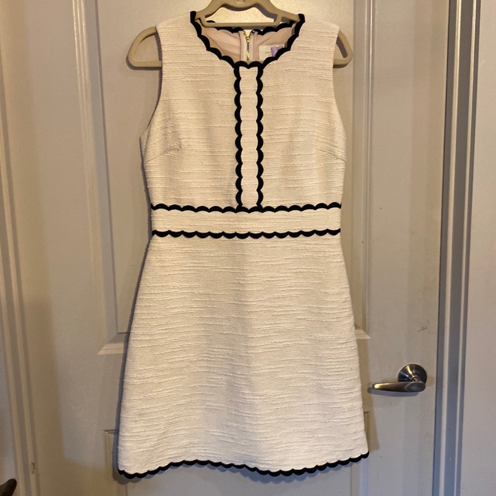 KATE SPADE New York Scallop Trim Tweed Fit Flare Dress